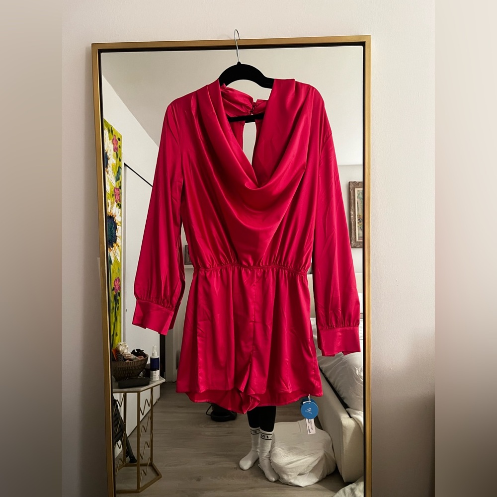 Hot Pink Open Back Silk Romper